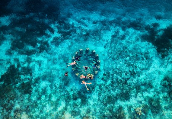 Famous place for a daving, Gili Meno island, Indonesia. Aerial seascape